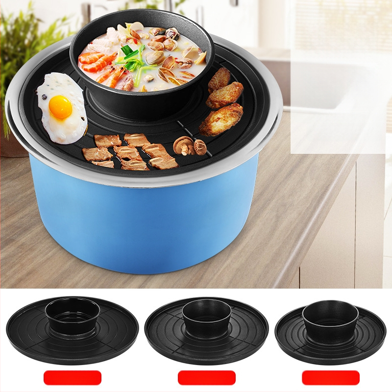 Ολοκληρωμένο χωρίς καπνό ηλεκτρικό γκριλ και πλάκα για κατσαρόλα, κυκλικού σχήματος αλουμινένιο αντικολλητικό, πολλαπλών χρήσεων, βάρος 1,65 kg, προσαρμοσμένη επεξεργασία