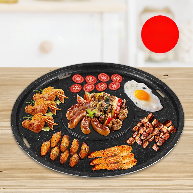 Ολοκληρωμένο χωρίς καπνό ηλεκτρικό γκριλ και πλάκα για κατσαρόλα, κυκλικού σχήματος αλουμινένιο αντικολλητικό, πολλαπλών χρήσεων, βάρος 1,65 kg, προσαρμοσμένη επεξεργασία