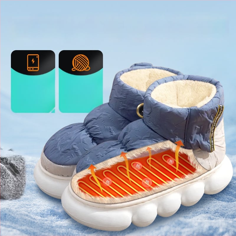 Xiangfutang Unisex επαναφορτιζόμενα θερμαινόμενα ψηλά μποτάκια με επάνω μέρος από down ύφασμα, σόλα EVA, τροφοδοσία USB