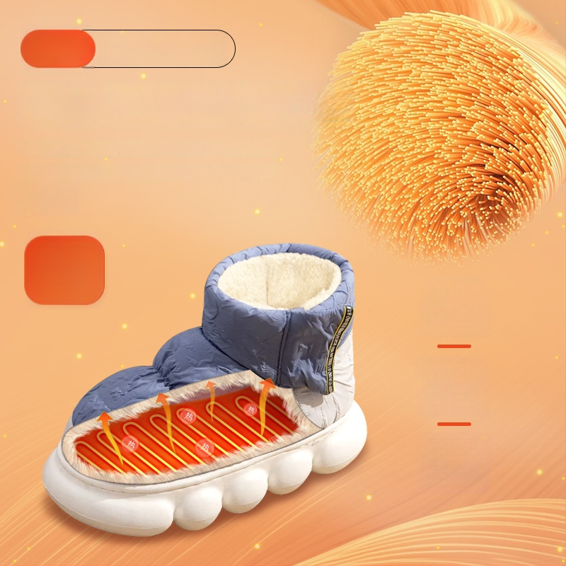 Xiangfutang Unisex επαναφορτιζόμενα θερμαινόμενα ψηλά μποτάκια με επάνω μέρος από down ύφασμα, σόλα EVA, τροφοδοσία USB