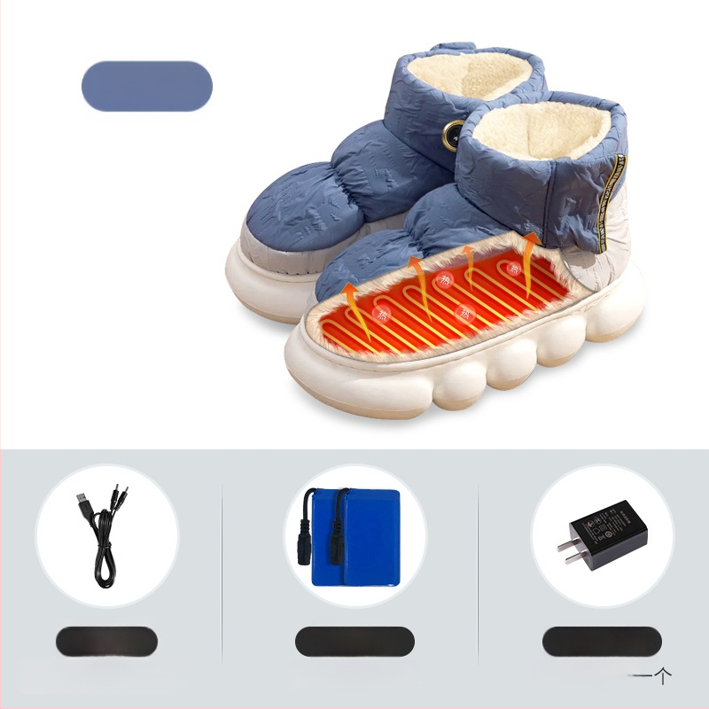 Xiangfutang Unisex επαναφορτιζόμενα θερμαινόμενα ψηλά μποτάκια με επάνω μέρος από down ύφασμα, σόλα EVA, τροφοδοσία USB