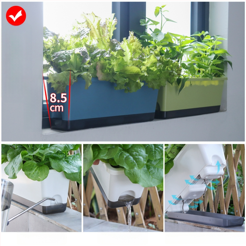 Uski pravokutni balkon lonac za uzgoj povrća, duga kutija za sadnju, prozorska gredica, automatsko zalijevanje od smole