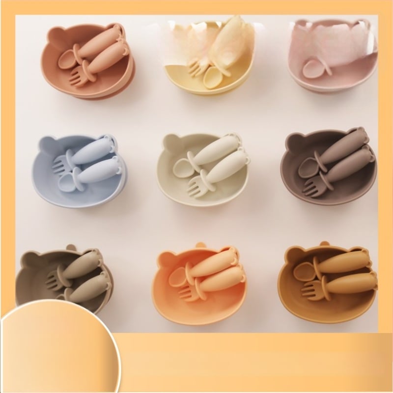 Silikoninis kūdikių maisto dubenėlis meškiuko formos, maisto kokybė, atsparus kritimams ir nudegimams