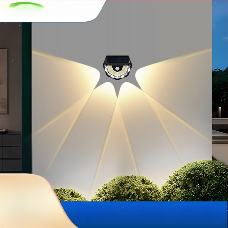 Solarna vanjska zidna svjetiljka s senzorom pokreta, dekorativno osvjetljenje dvorišta, konveksna leća, infracrveno