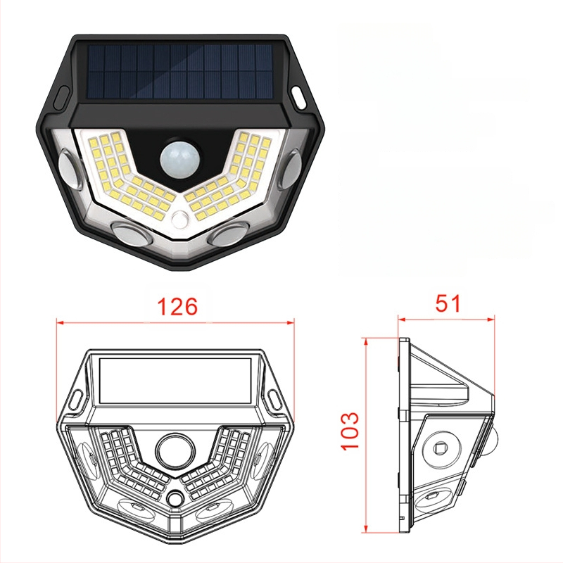 Solarna vanjska zidna svjetiljka s senzorom pokreta, dekorativno osvjetljenje dvorišta, konveksna leća, infracrveno