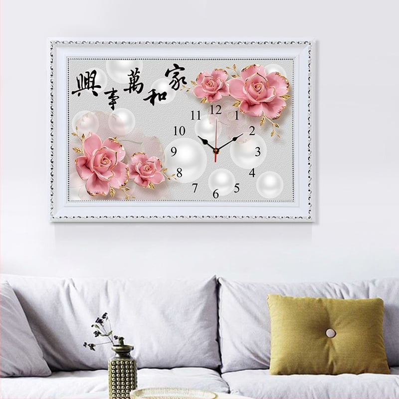 Set križićnog veza – motiv sata, etnički stil, platno 11CT, cvijeće, trava i lišće