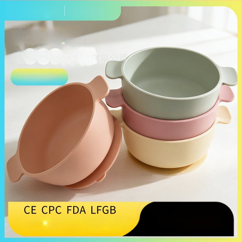 Vaikų silikoninis dubenėlis su siurbtuku, dviejų rankenėlių, 2 vnt. komplektas, maisto kokybės silikonas, anti-spill