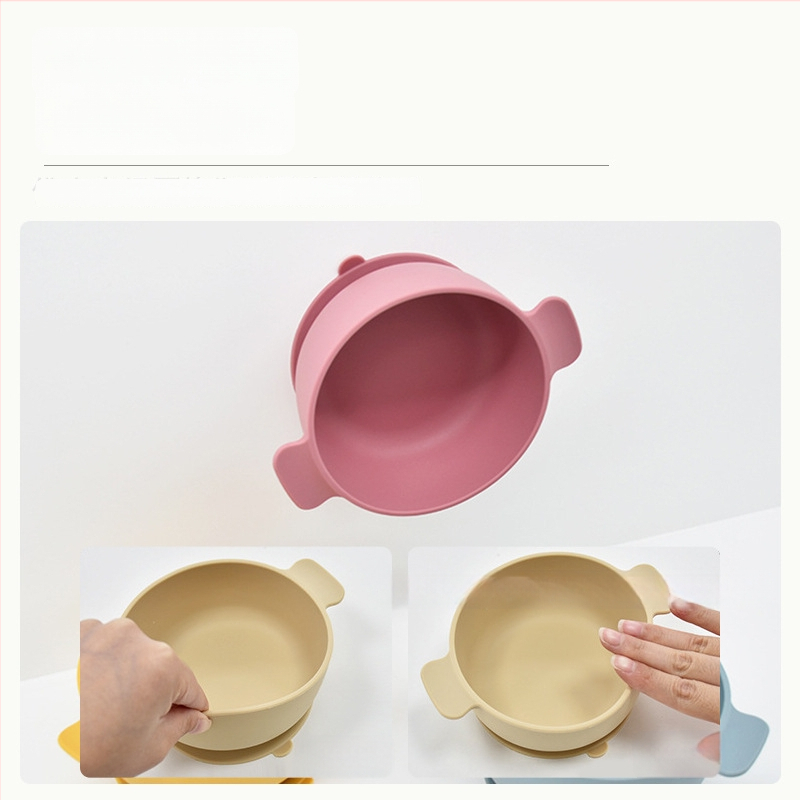 Vaikų silikoninis dubenėlis su siurbtuku, dviejų rankenėlių, 2 vnt. komplektas, maisto kokybės silikonas, anti-spill