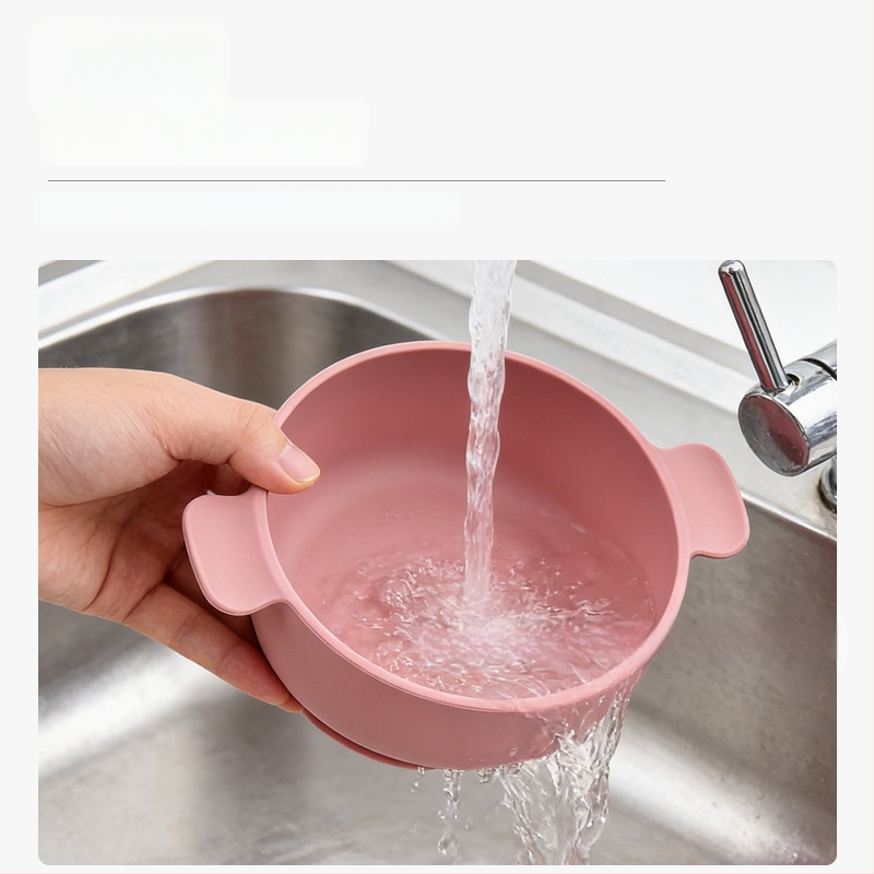 Vaikų silikoninis dubenėlis su siurbtuku, dviejų rankenėlių, 2 vnt. komplektas, maisto kokybės silikonas, anti-spill