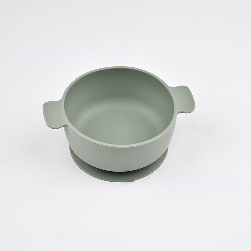 Vaikų silikoninis dubenėlis su siurbtuku, dviejų rankenėlių, 2 vnt. komplektas, maisto kokybės silikonas, anti-spill