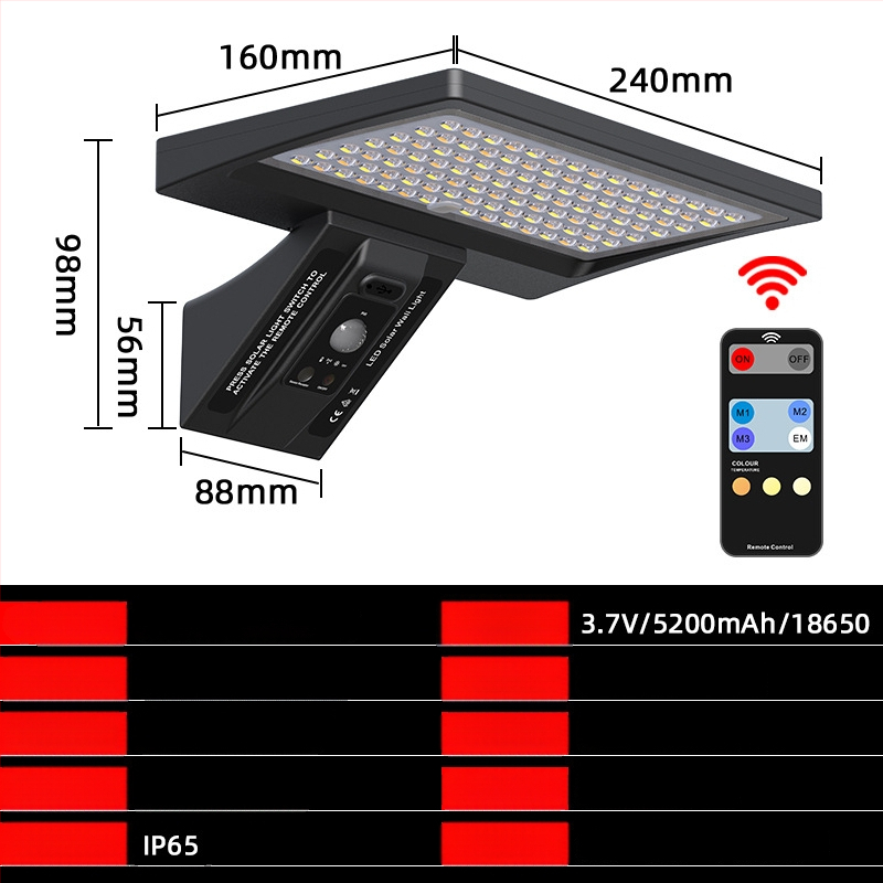 LED solarno zidno svjetlo za vanjsku upotrebu, vodootporna vrtna rasvjeta s daljinskim upravljačem za ogradu vile