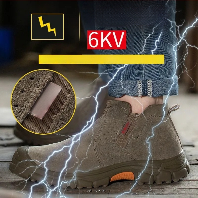 Обувки за заварчици със стоманен нос, антиудар и антипробив, лека подметка Oxford, средна височина, велур