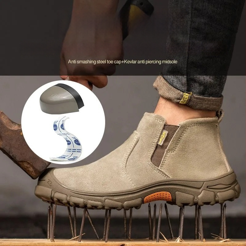 Обувки за заварчици със стоманен нос, антиудар и антипробив, лека подметка Oxford, средна височина, велур