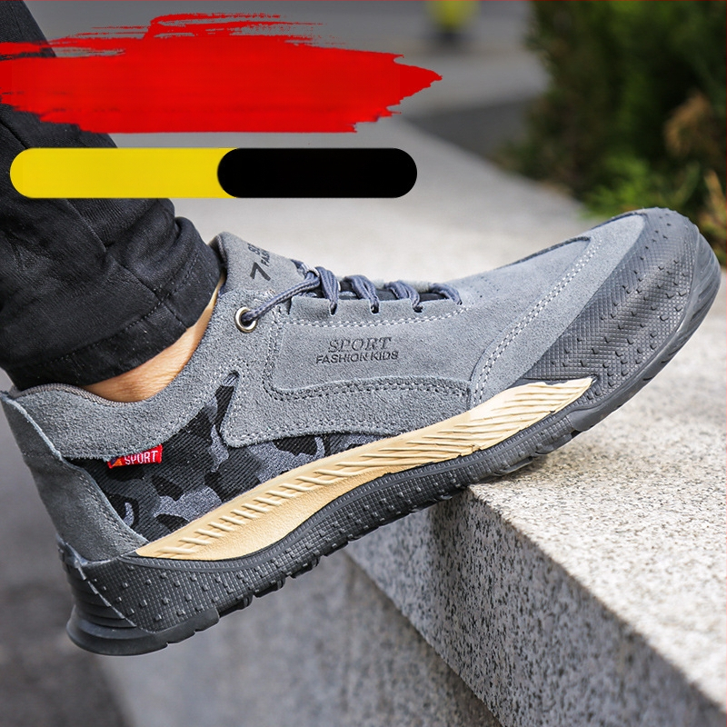 Безопасни работни обувки със стоманен нос, защита срещу удар и пробив, замшево горнище, нисък модел