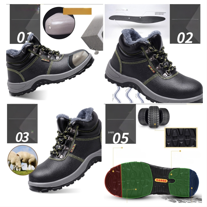 Pantofi de protecție de iarnă din piele de vițel, cu căptușeală de fleece, vârf din oțel, protecție anti-șoc și anti-perforație, calzi, durabili, impermeabili și rezistenți la ulei