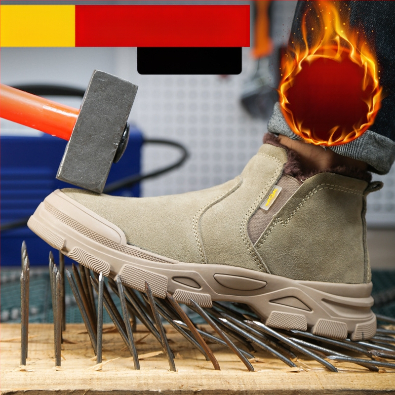 Pantofi de protecție pentru muncă, cu vârf din oțel, rezistenți la zdrobire și perforare, ușori, fără șireturi, din piele de vițel pentru sudură