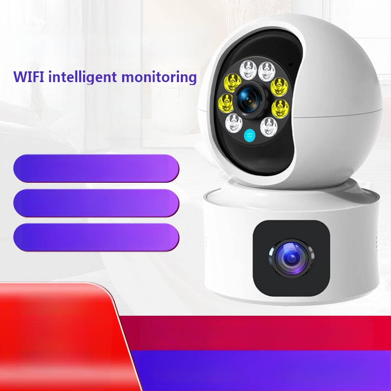 Cameră de supraveghere Wi-Fi cu obiectiv dublu, control de pe telefon, monitorizare internă cu unghi larg