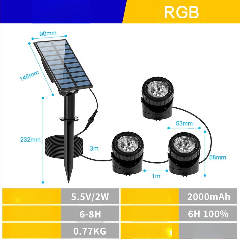 Solarne lampe za bazen, vanjske šarene podvodne svjetiljke, rasvjeta za vrt i travnjak, vodootporne podvodne svjetlo za bazen