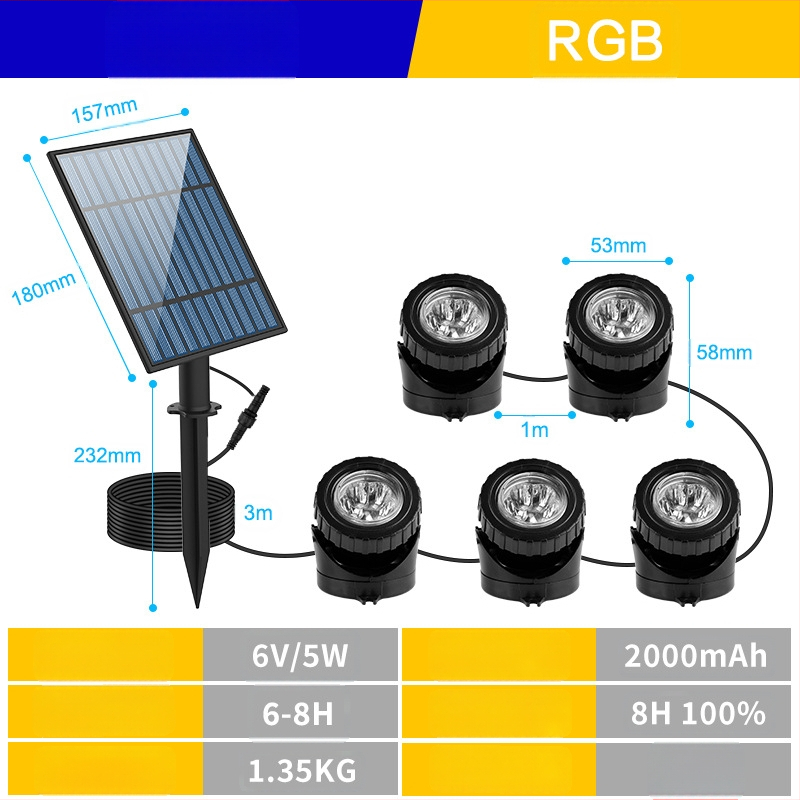 Solarne lampe za bazen, vanjske šarene podvodne svjetiljke, rasvjeta za vrt i travnjak, vodootporne podvodne svjetlo za bazen