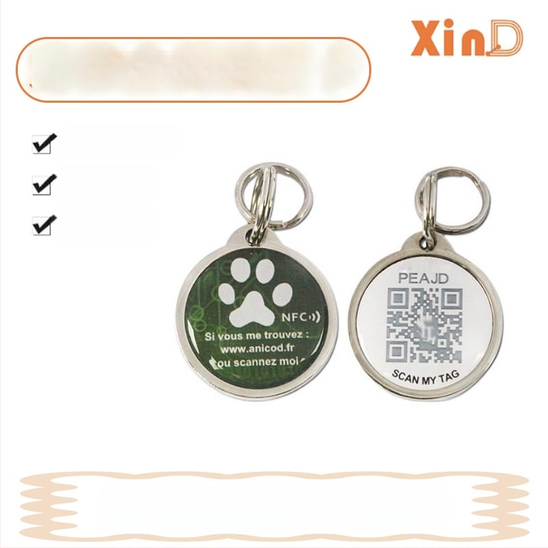 NFC lemmiklooma identifikatsioonikaar dünaamilise epoksükattega, QR-kood, metalläär, PVC kaart (kohandamine saadaval)