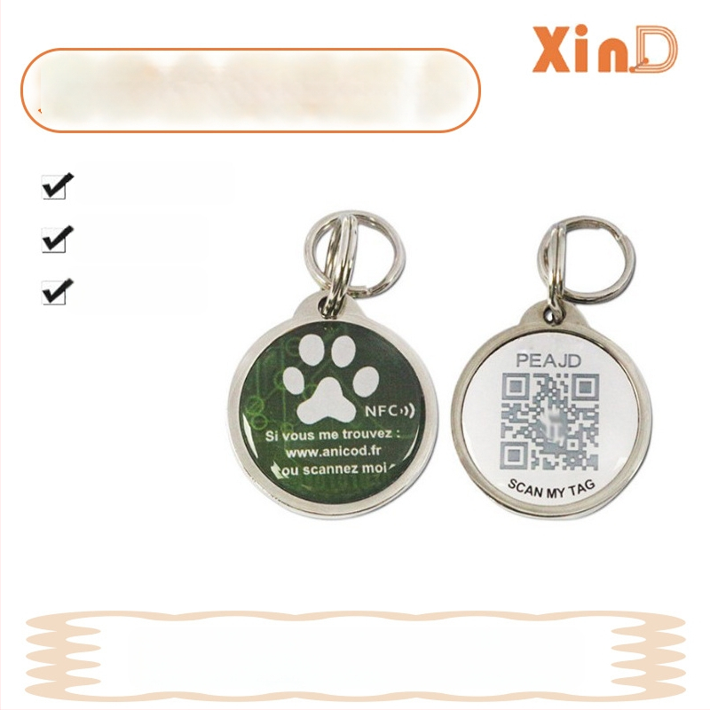 NFC lemmiklooma identifikatsioonikaar dünaamilise epoksükattega, QR-kood, metalläär, PVC kaart (kohandamine saadaval)