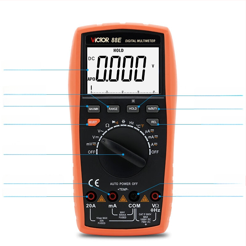 Victory VC88B/88E digitalni multimetar s automatskim rasponom, s pozadinskim osvjetljenjem, mjerenja kapaciteta, frekvencije i temperature, analogna traka