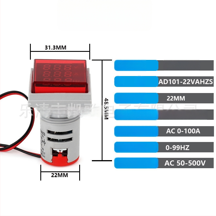 Δείκτης τάσης, ρεύματος και συχνότητας (Hz), 22 mm, τρεις οθόνες, πολυλειτουργικός ψηφιακός μετρητής AC, τετράγωνος σχεδιασμός