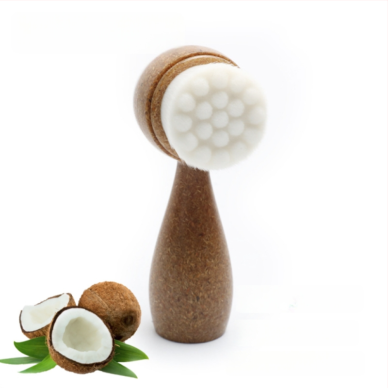 Perie de curățare facială din fibre de cocos ecologice, față dublă, mâner degradabil, 55 g