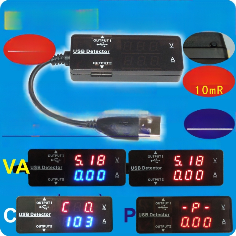 USB voltmetar i ampermetar s digitalnim dvostrukim zaslonom za testiranje USB napajanja (telefoni, vanjska baterija i tablet)