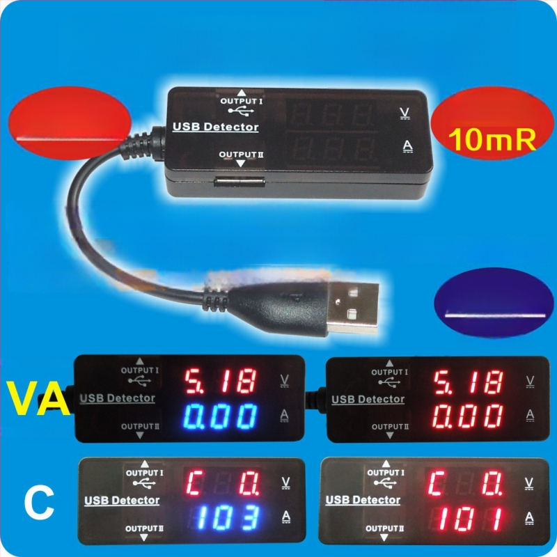 USB voltmetar i ampermetar s digitalnim dvostrukim zaslonom za testiranje USB napajanja (telefoni, vanjska baterija i tablet)