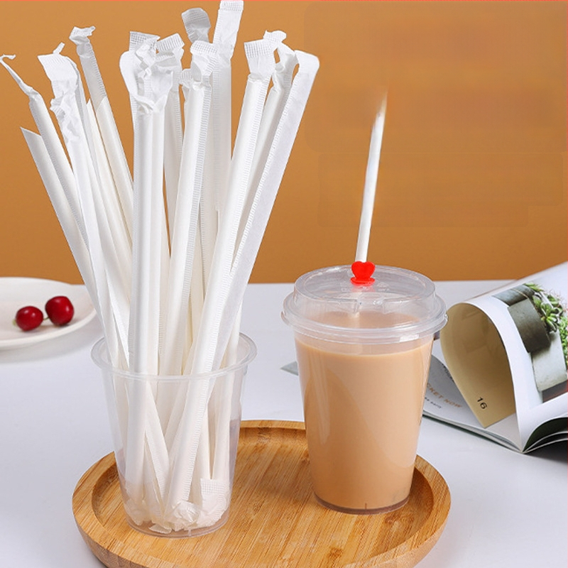 PLA bioloģiski noārdāmās papīra salmi - izliekta caurule, atsevišķi iepakoti, piemēroti piena tējai, mājās bērniem
