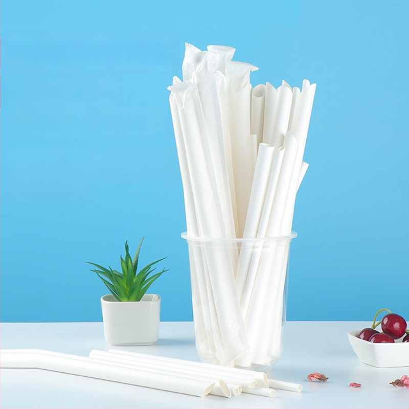 PLA bioloģiski noārdāmās papīra salmi - izliekta caurule, atsevišķi iepakoti, piemēroti piena tējai, mājās bērniem
