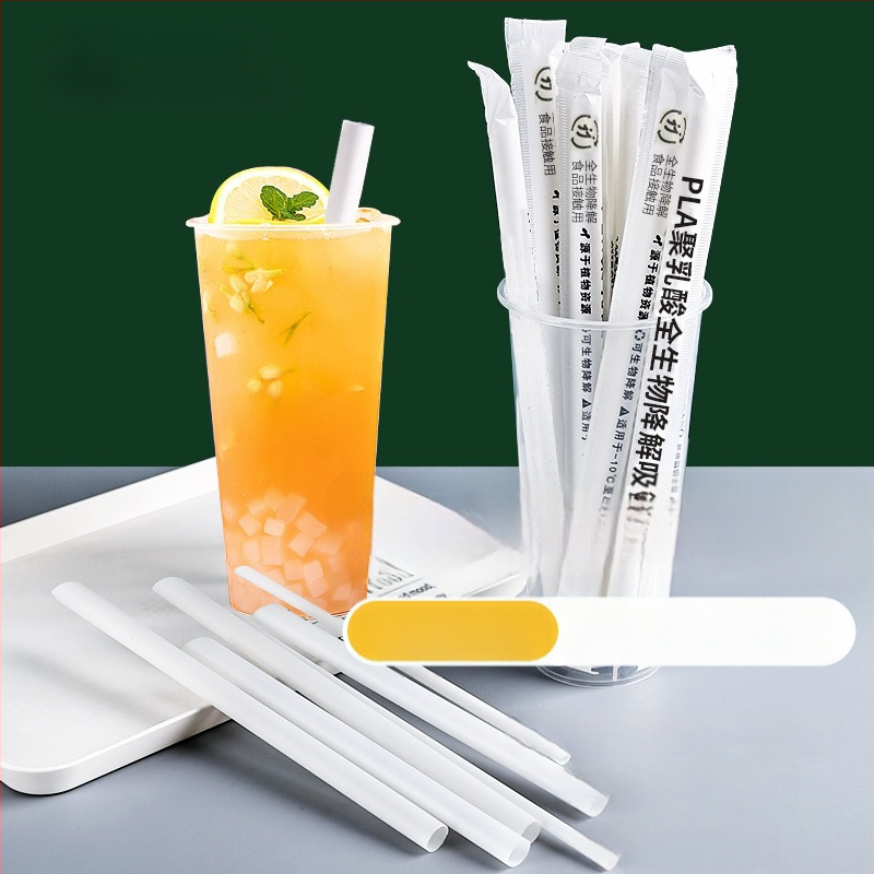 PLA bioloģiski noārdāmās papīra salmi - izliekta caurule, atsevišķi iepakoti, piemēroti piena tējai, mājās bērniem