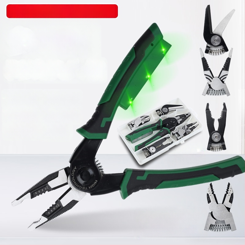 Clește pentru cabluri cu capete interschimbabile 6 în 1 pentru electricieni — clește cu capete multiple, dezizolator de cabluri, foarfă pentru tablă