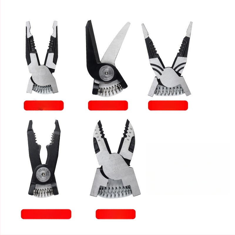 Clește pentru cabluri cu capete interschimbabile 6 în 1 pentru electricieni — clește cu capete multiple, dezizolator de cabluri, foarfă pentru tablă