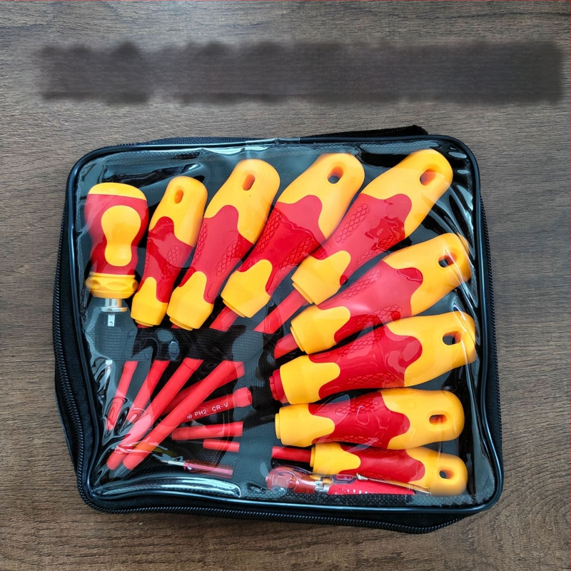 Set de 10-în-1 bituri magnetice pentru șurubelnițe, capete încrucișate și drepte, mâner izolat, oțel CR-V, greutate 0.850