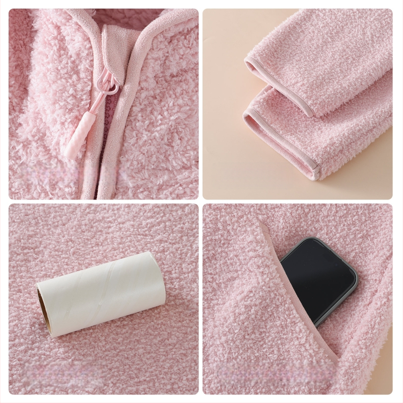 Ženski pidžama set s kapuljačom od coral fleece, debeo i topao za jesen i zimu