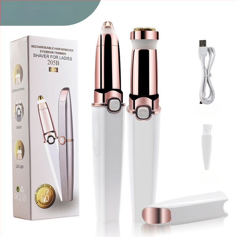 Elektrinis skustuvas ir plaukų šalinimo įrenginys, 2-in-1 mini veido skustuvė su antakių kirpimo funkcija, modelis BZ-205B, USB maitinimas, ABS korpusas, tinka drėgnam ir sausam naudojimui.