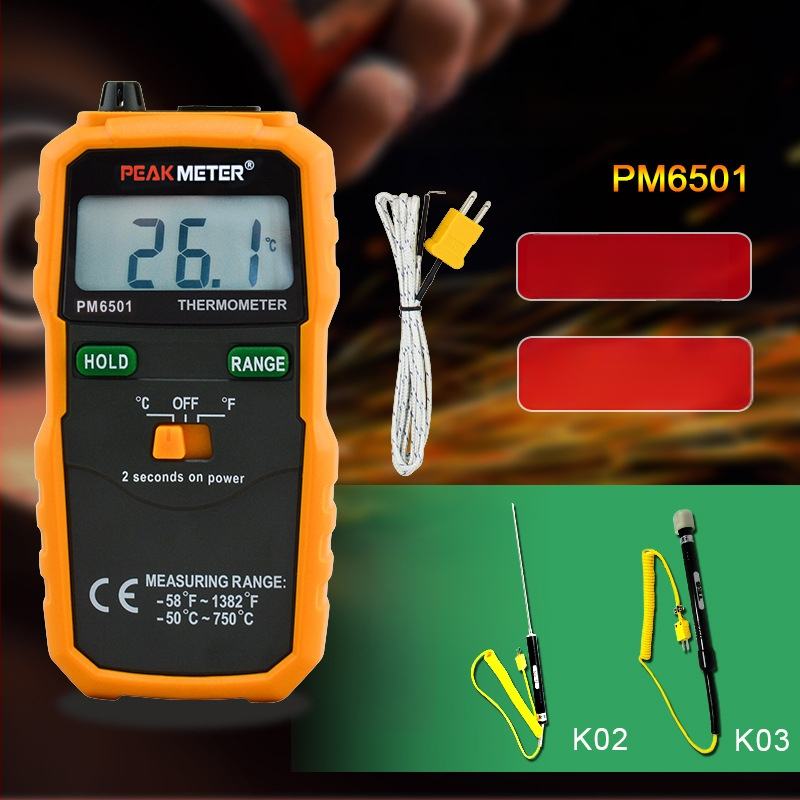 PEAKMETER PM6501 termometar s termoparom, industrijski kontaktni termometar, digitalni zaslon, visoka preciznost, -50…600 °C, točnost ±0.5%+1 °C, rezolucija 0.1 °C