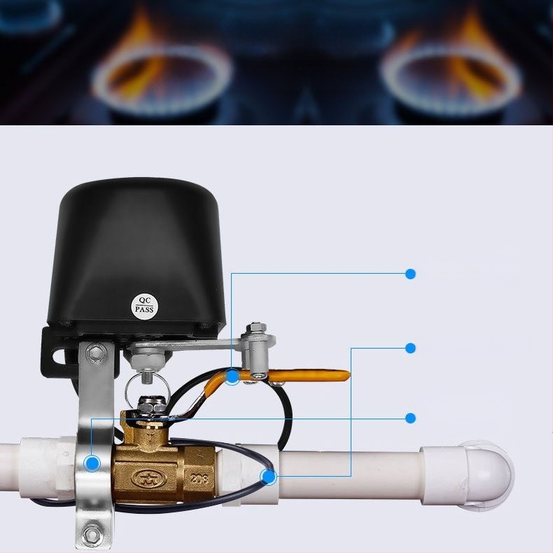 Domáci detektor úniku zemného plynu v kuchyni s automatickým uzavretím ventilu a mechanickým ovládaním