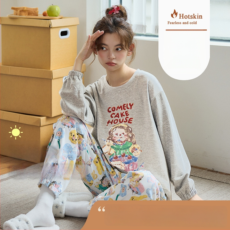2025 nova pijama set od žebrenog baršuna, topla za jesen i zimu, crtić motiv, dugi rukavi, pulover, udoban za kućnu upotrebu, može se nositi i vani