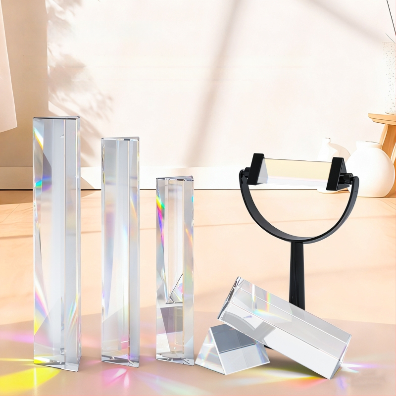 Optikai prizma fizika kísérletekhez: törés és diszperzió, K9 modell, üveg-plasztik kivitel