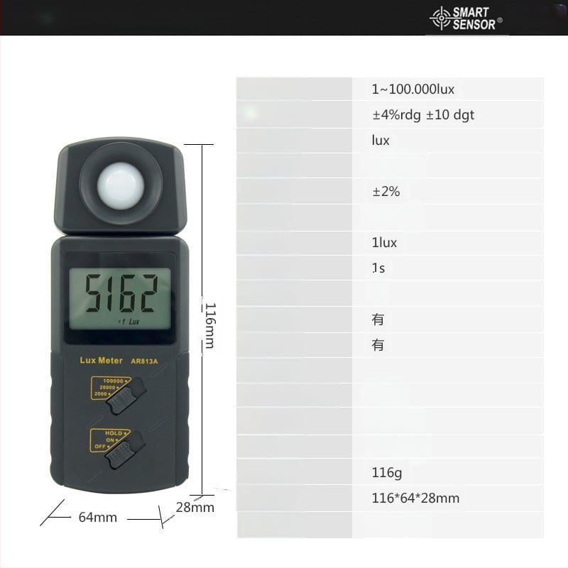 SMART SENSOR AR813A Integrirani ručni mjerač osvjetljenja i luminancije, digitalni fotometar