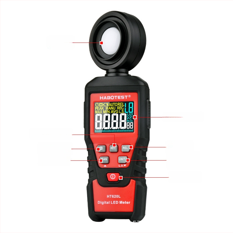 Habotest HT620L digitalni mjerač osvjetljenja, fotometrijski instrument, prijenosni visoko precizan LED fotometar