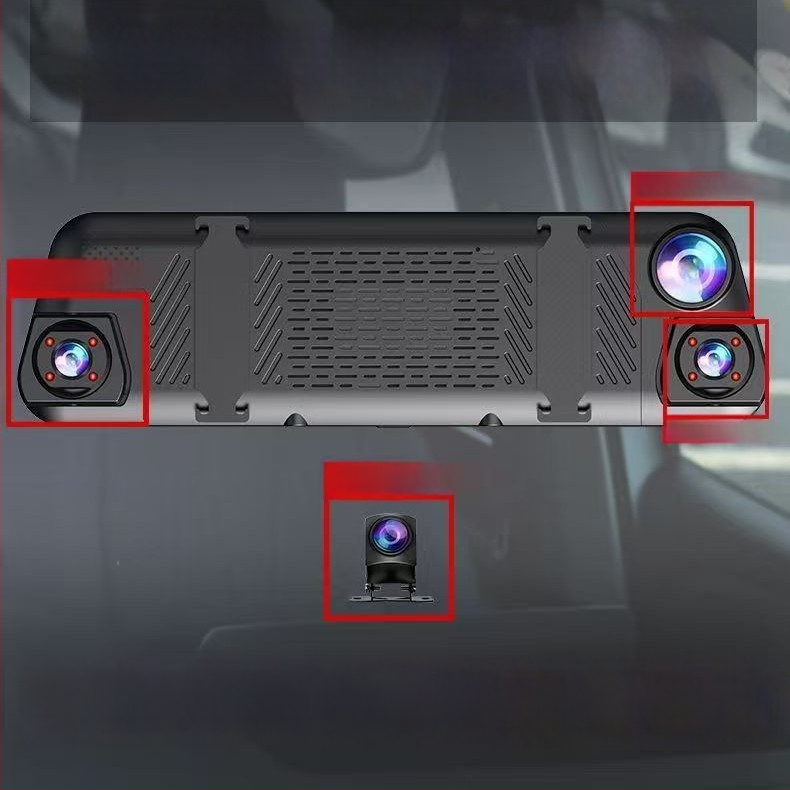 Auto dash cam s četiri kamere: prednja, lijeva, desna i stražnja, Wi‑Fi, 9,66-inčni puni zaslon, 1080p noćni video, snimanje vožnje