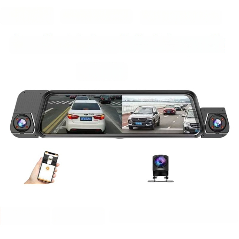 Auto dash cam s četiri kamere: prednja, lijeva, desna i stražnja, Wi‑Fi, 9,66-inčni puni zaslon, 1080p noćni video, snimanje vožnje
