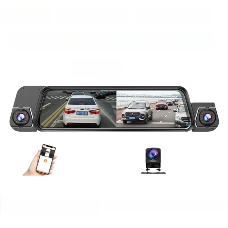 Auto dash cam s četiri kamere: prednja, lijeva, desna i stražnja, Wi‑Fi, 9,66-inčni puni zaslon, 1080p noćni video, snimanje vožnje