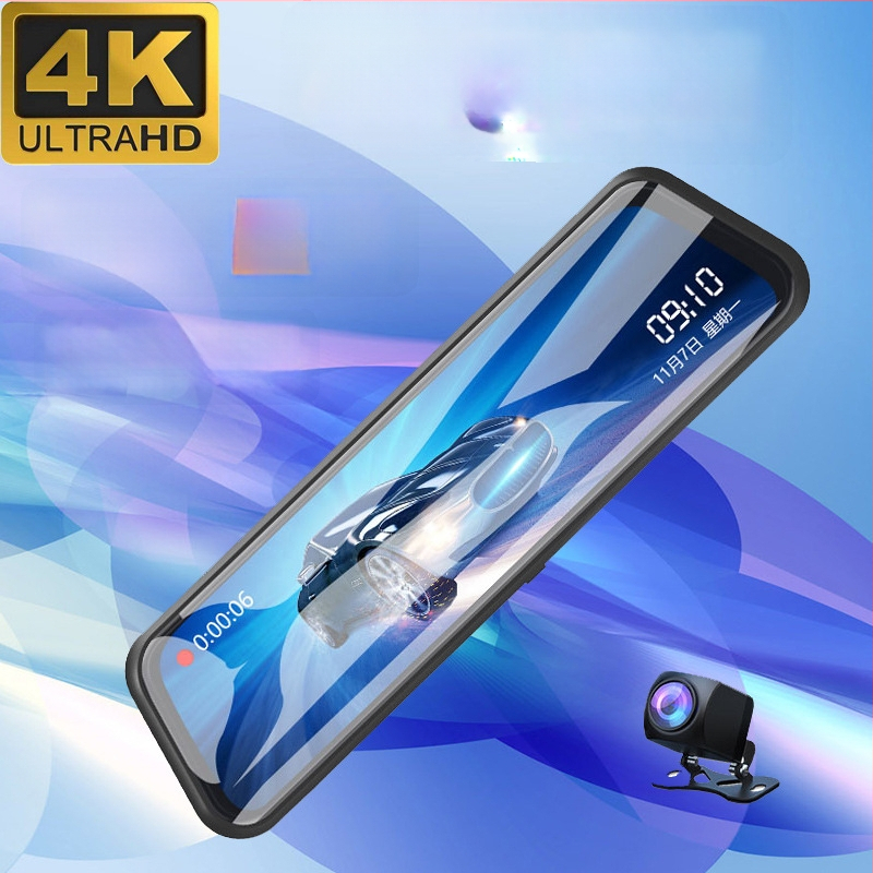 Nova 4K HD DVR za retrovizor, Wi‑Fi, dvostruki objektiv, reprodukcija na telefon, slika vožnje unatrag, zvjezdano noćno vidno, 10-inčni zaslon