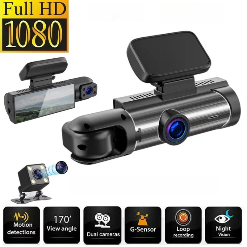 M8 auto kamera s tri leće: prednja, unutarnja i stražnja, 1080p noćni vid, široki kut, Wi‑Fi