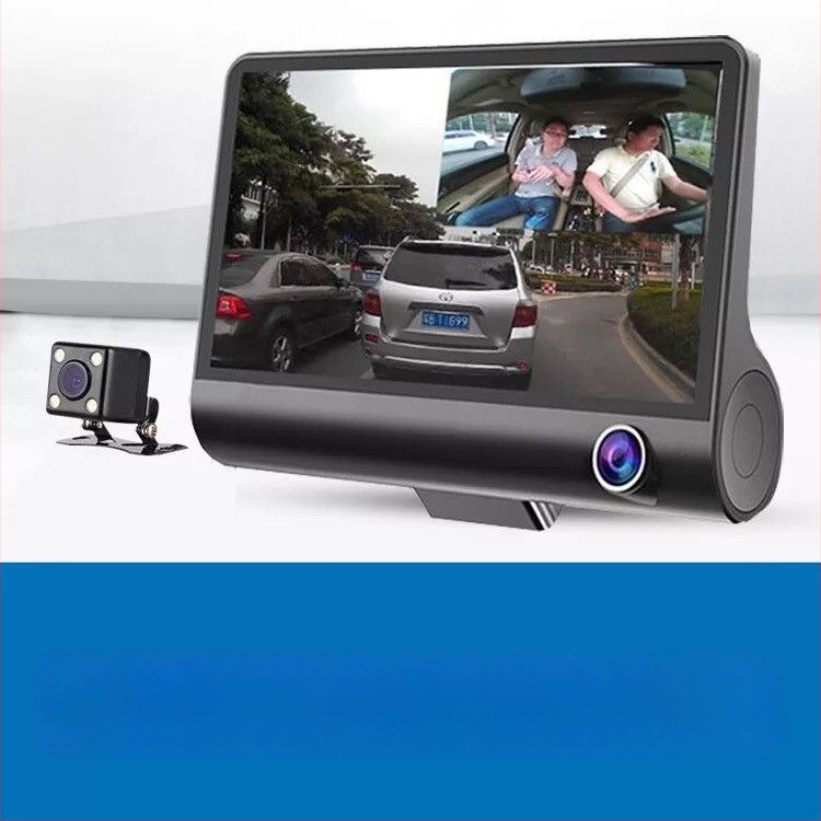 4-inčni dashcam s tri leće: prednja, unutarnja i stražnja kamera, 1080p noćni snimak